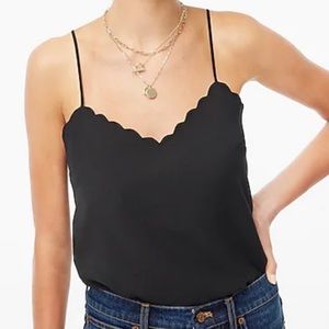 NWT - J Crew Scalloped Cami in Black, lined in size 6.